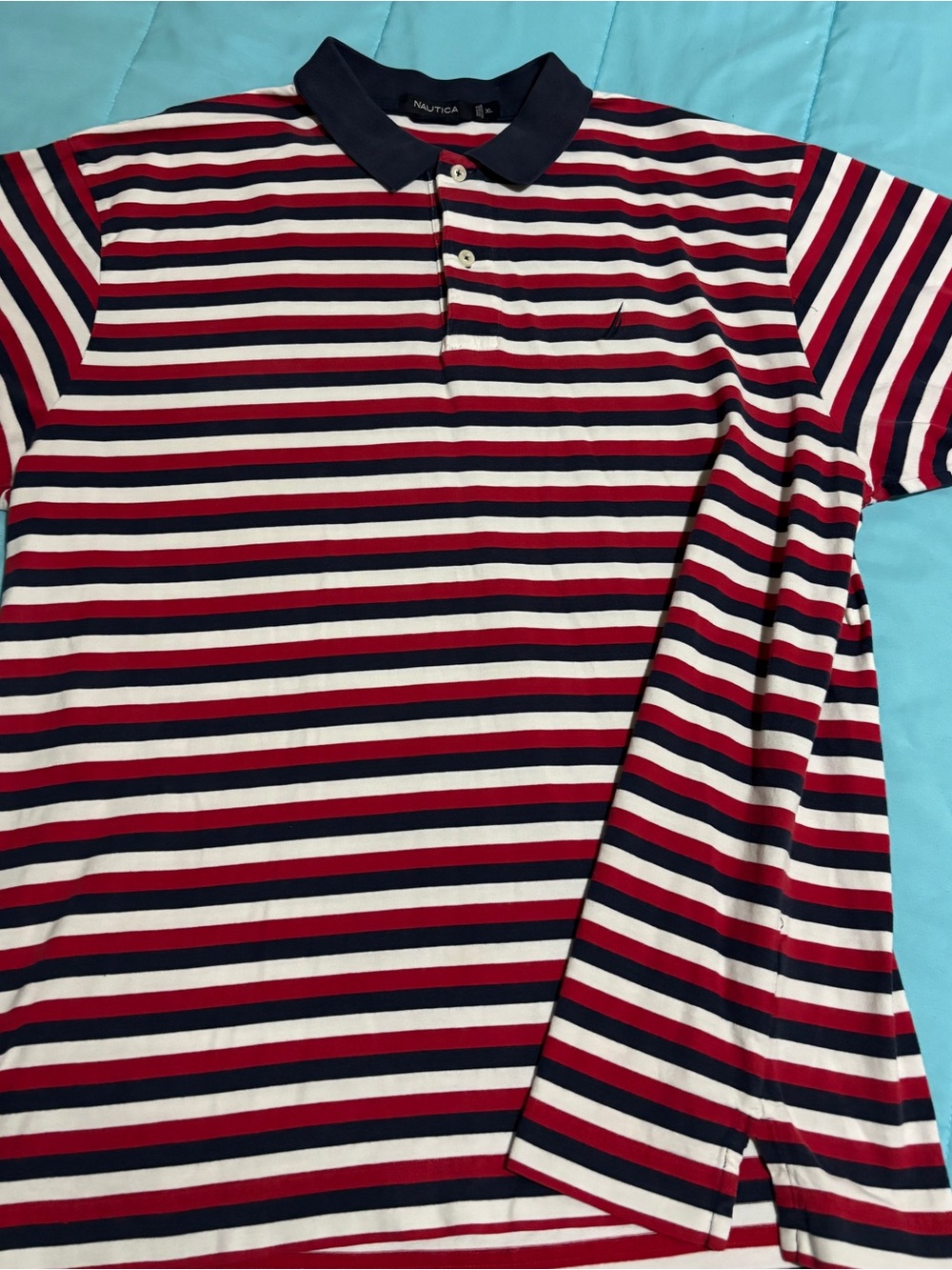 Nautica Red, Navy & White Striped Polo Shirt